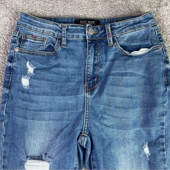 Judy Blue Jeans Women's 7/28 Blue Skinny High Rise Dark Denim Distressed - Picture 2 of 12
